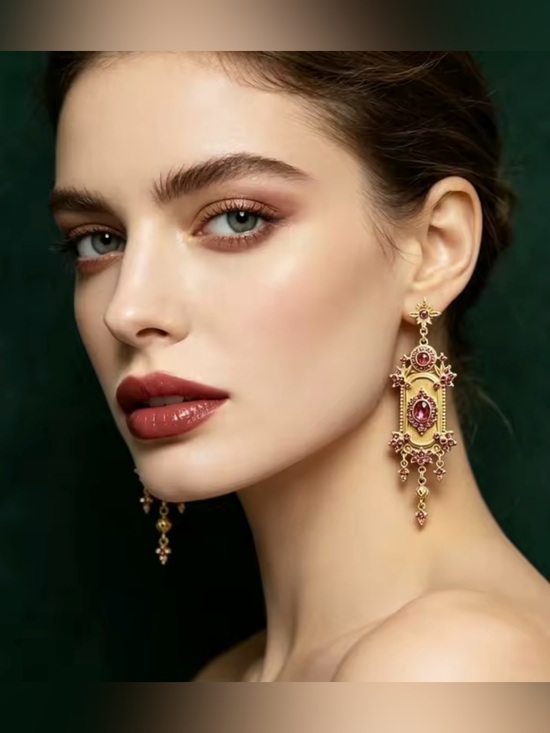 Anthropologie Jewelry - NEW! Vintage Style Gold-Plated Pink Gem Drop Earrings. Luxury Earrings (A3-92)